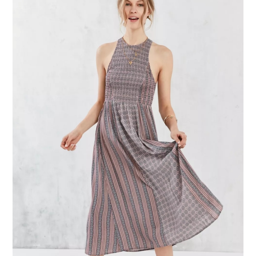 Kimchi Blue Joclyn Smocked Bodice Midi Halter Dress